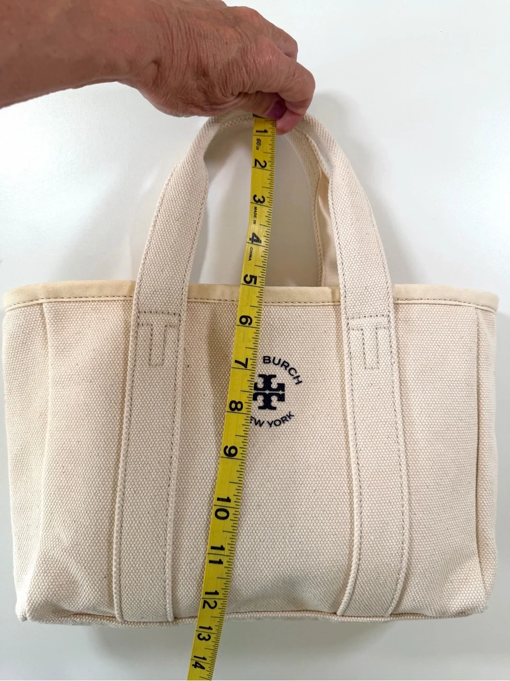 Tory Burch Ella Small Tote Bag Natural Ivory Canvas Logo Everyday Carryall
